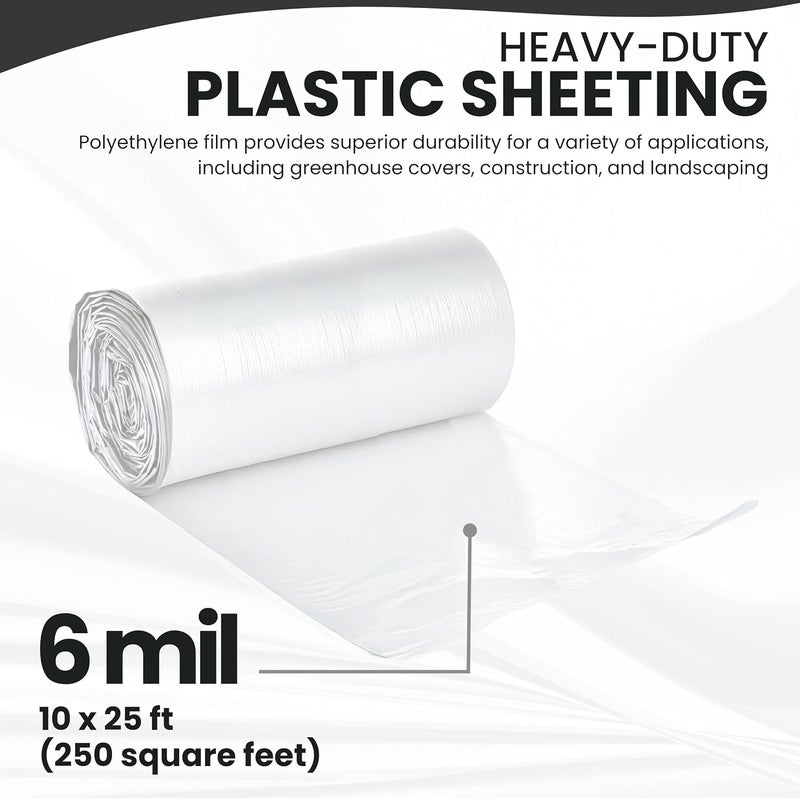 TAPIX Plastic Sheeting (10' x 25') Long, 6 Mil - UV Protection Poly Sheeting Polyethylene Film, Heavy Duty Greenhouse Plastic Sheeting - Image 1